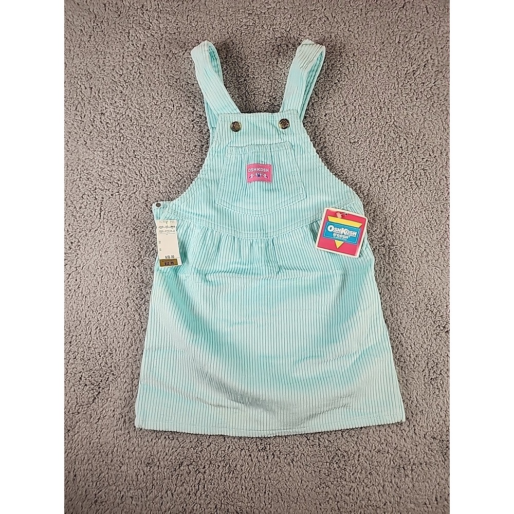 Vintage OshKosh Bgosh Girls Corduroy Jumper Dress Aqua Blue Made in USA 5 NWT - Picture 1 of 10